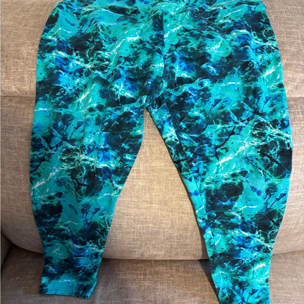 Soft surroundings petite largeTeal & Blue Active Leggings beautiful ocean print